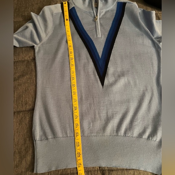 G/Fore Triple V Quarter Zip Sweater 100% Merino Wool Baja Blue Size S Golf - Picture 13 of 13
